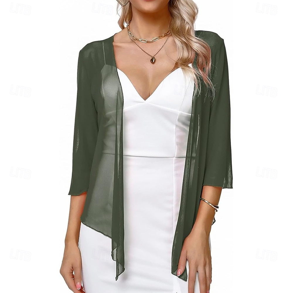 Damesomslag Elegant 3/4 mouw Chiffon Bruiloftsomslagen Met Pure Kleur Voor Feest Lente zomer 2025 - $19.49 –P2