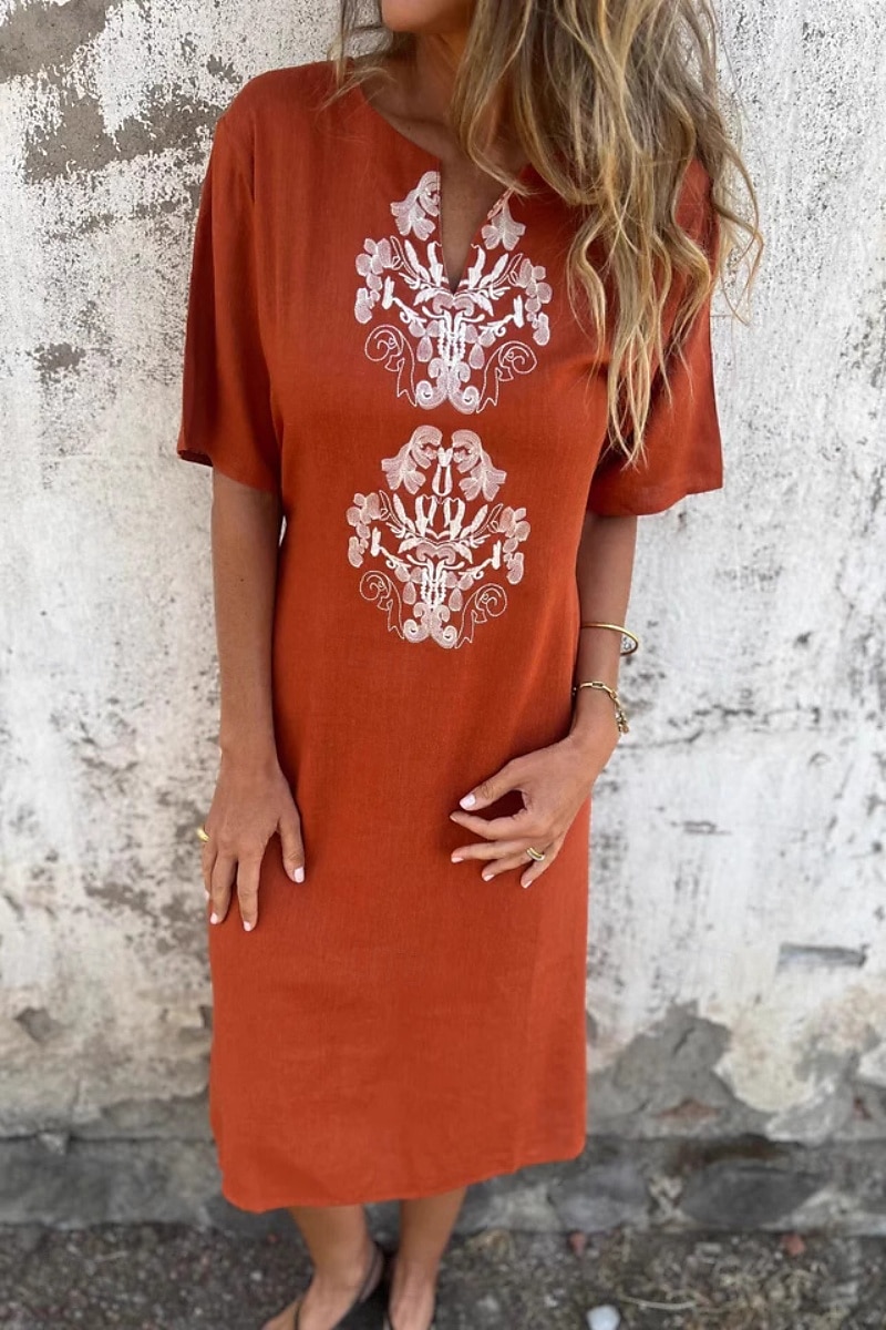 Damen Midikleid Baumwoll-Leinenkleid Mode Basic Täglich Ausgehen Strand Normale Passform Blume Kurzarm V Ausschnitt Weiß Gelb Rosa Wein Sommer 2025 - $24.99 –P8
