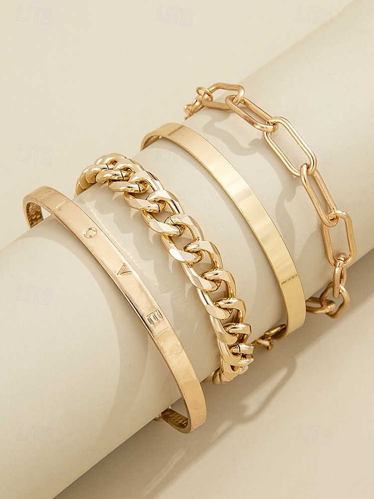 Gold Chain Bracelet Set for Women – Minimalist Stackable Bangles, Elegant Link and Engraved Love Bracelets, Fashion Jewelry for Parties and Everyday Wear 2025 - $9.99 –P2