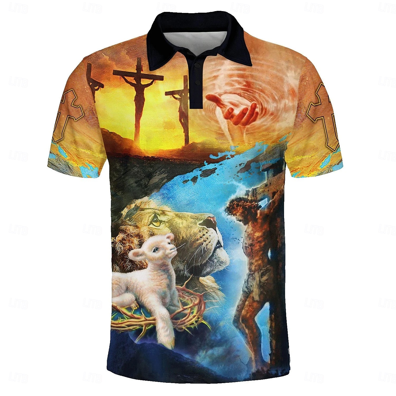Men's Graphic Prints Easter Jesus Polo Shirt Golf Shirt Short Sleeves Shirt Turndown Outdoor Street Yellow Pink Blue Green Print Button-Down Clothing Apparel Fashion Designer Casual Breathable 2025 - GBP £18 –P5