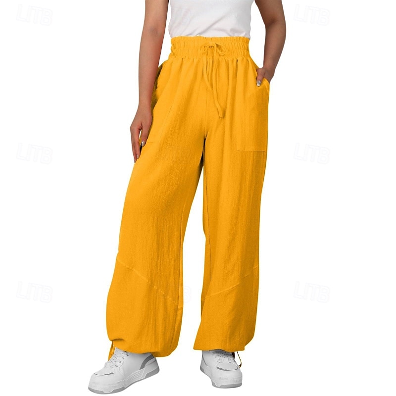 Mulheres Shorts de algodão e linho Calças inspiradas em linho Calças de linho de algodão Moda Roupa de rua Comprimento total Natural Tecido Bolsos Design de cordão elástico Exterior Confortável Rua de 2025 por $23.99 –P13