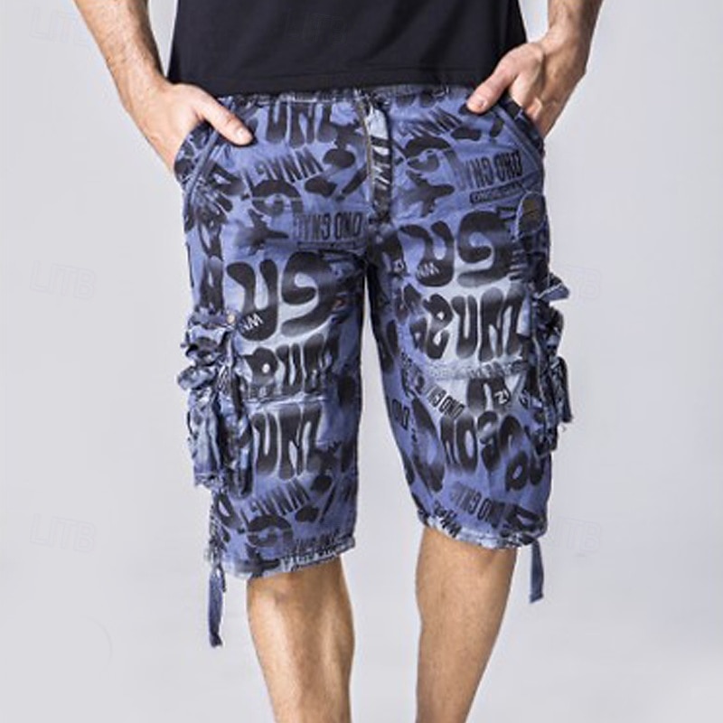 Herren Capri-Cargo-Shorts Caprihose Shorts mit Camouflage-Muster Mehrere Taschen Button-Down Klappentasche Tarnung Komfort tragbar Wadenlang Outdoor Sport Täglich Mode Lässig Blau Armeegrün 2025 - $30.99 –P8