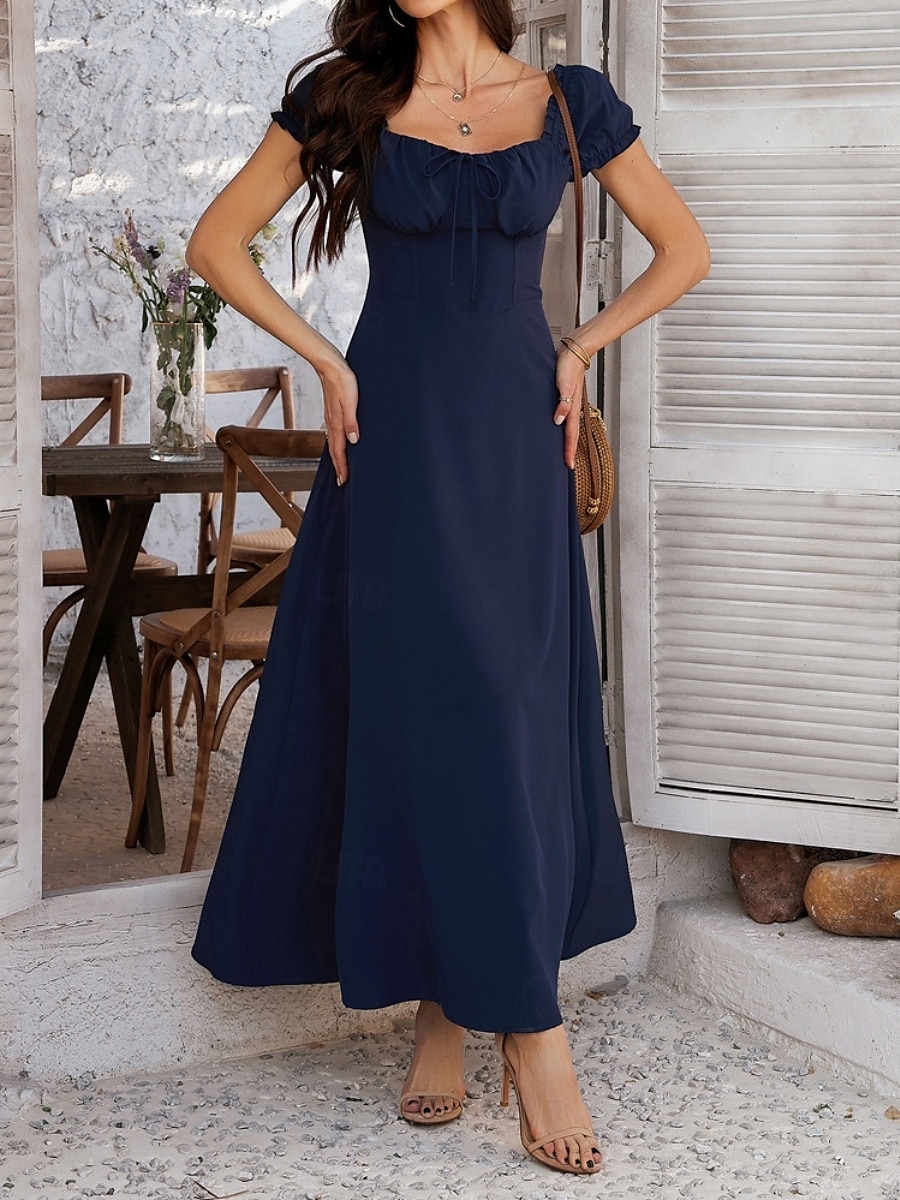 Dam Långklänning Maxiklänning Vit klänning Vardagsklänning Swingklänning Sommarklänning Mode Modern Elegant klänning Dagligen Datum Helgen Normal Slät Kortärmad Fyrkantig hals Svart Vit Gul Marinblå 2025 - $32.99 –P14