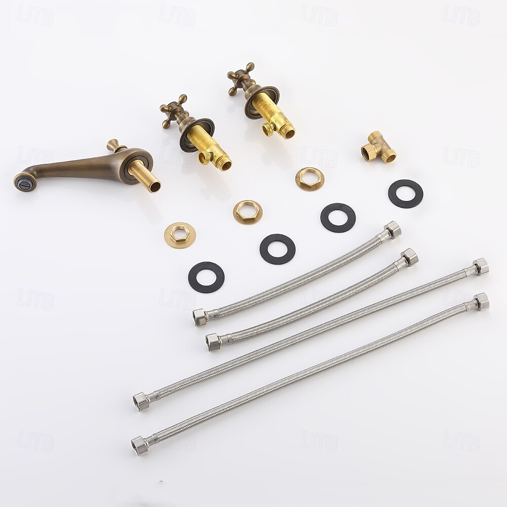 Robinet lavabo - Séparé Laiton Antique Diffusion large Deux poignées trois trousBath Taps de 2025 ? $194.99 –P9