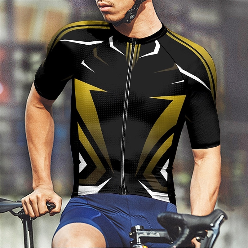 Men's Cycling Jersey Geometric Short Sleeve Bike Tee Tshirt Jersey with 3 Rear Pockets Mountain Bike MTB Quick Dry Anatomic Design Wicking Breathable Sports Yellow Red Blue Clothing Apparel 2026 - $28.99 –P18