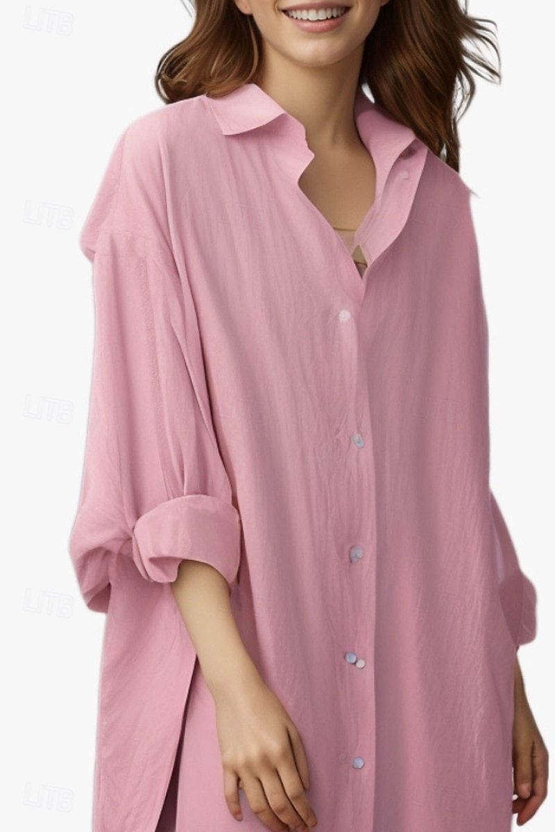 Per donna Abito Midi Abito Camicia Abito in cotone e lino Moda Essenziale Classico Vacanza Ferie Uscire Vestibilità regolare Semplice Manica Lunga Colletto a Camicia Nero Bianco Verde chiaro Rosa del 2025 a $26.99 –P5