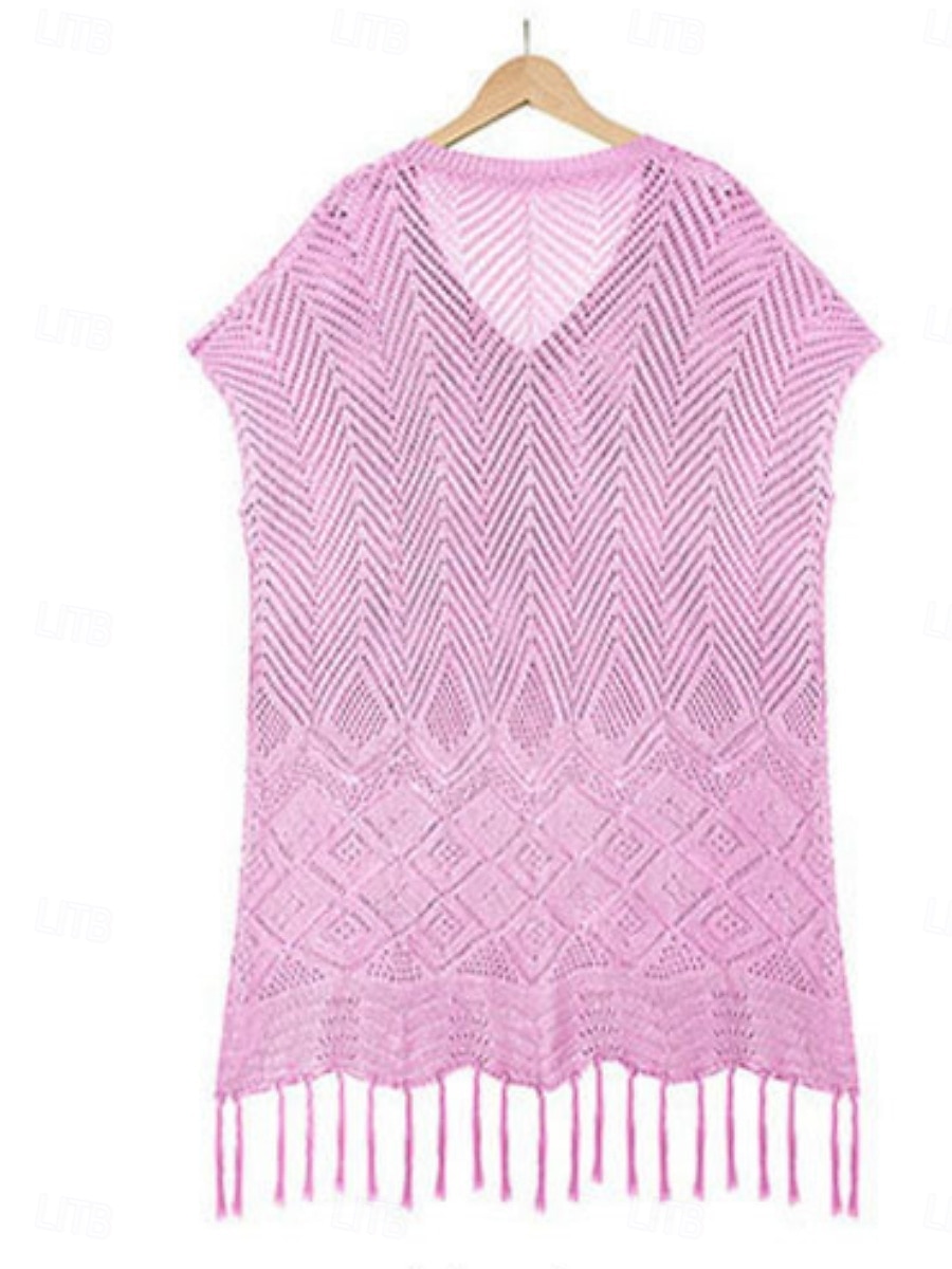 Maillots de bain pour femmes robe de nage maillot de bain découpé frange vacances vêtements de plage couleur unie col en V manches courtes maillots de bain de 2025 ? $34.99 –P9