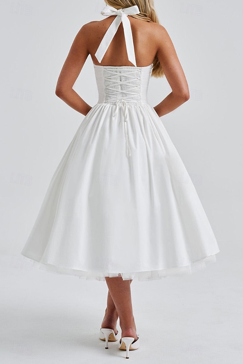 Pentru femei Rochii Midi Rochie albă Rochie de absolvire Modă Modern Zi de Naștere Concediu Absolvire Fit regulat Simplu Fără manșon Gâtul halter Negru Alb Roșu-aprins Vară 2025 - $32.99 –P4