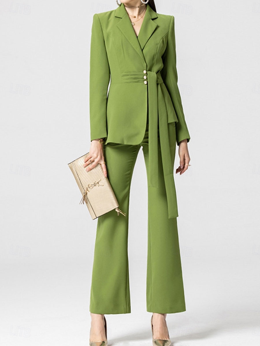 Hosenanzug Mutter der Braut Kleid Elegantes Hemdkragen Knöchellang Polyester Langarm mit Knöpfen Einfarbig 2025 - $129.99 –P5
