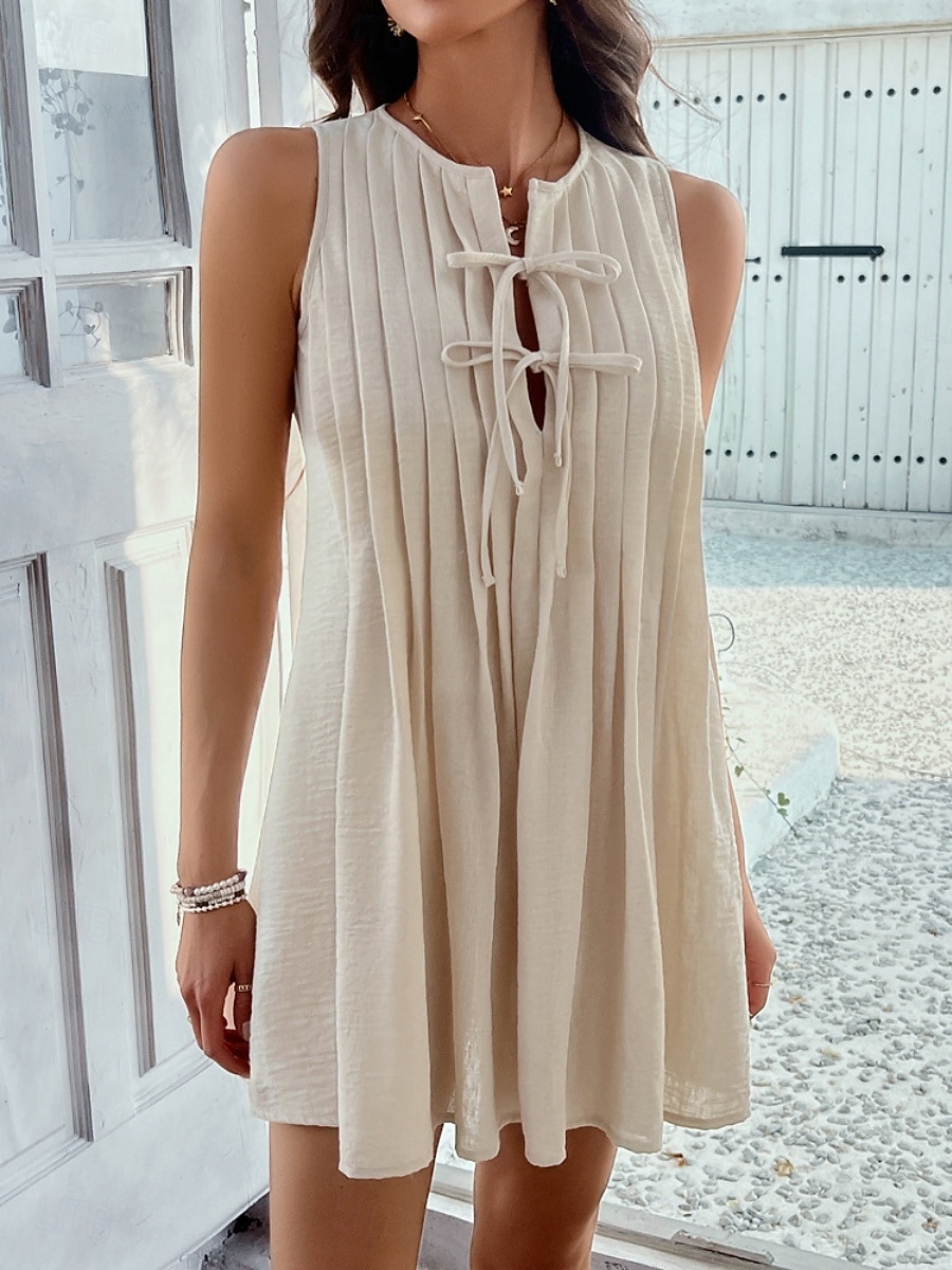 Damskie Sukienka mini Codzienne sukienki Sukienka na szerokich ramiączkach Letnie sukienki Moda Klasyczny Nowoczesny Codzienny Święto Weekend Regularny Równina Bez rękawów Półgolf Czarny Czerwony 2025 - $27.99 –P1