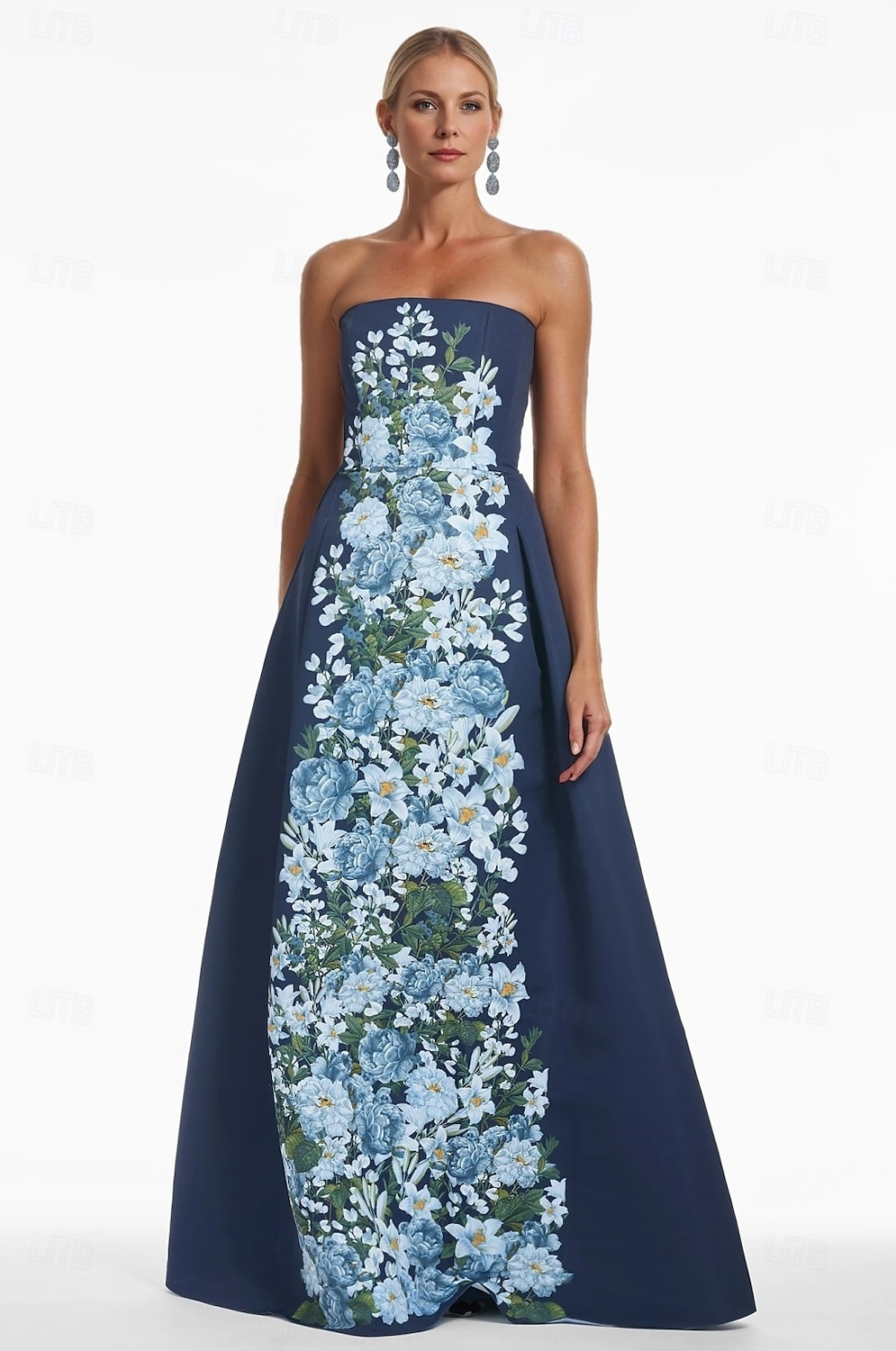 Abito da sera A-Line floreale verde vestito elegante formale per invitata a matrimonio lungo fino al pavimento senza maniche senza spalline satin abito per invitata al matrimonio 2025 del 2025 a $174.99 –P4