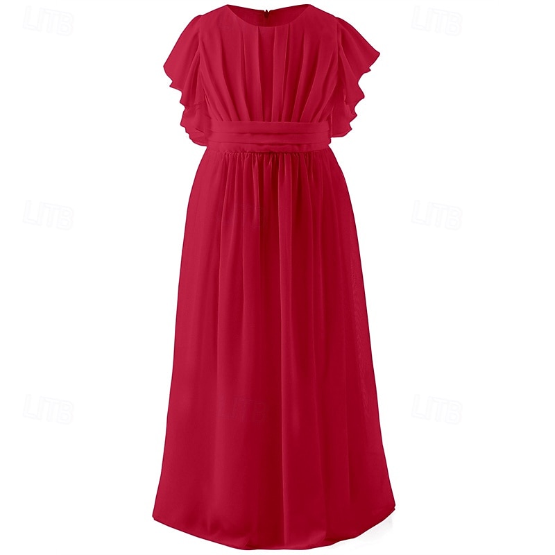 Robe de Demoiselle d'Honneur Fille enfants Fille Robe de soirée Robe de princesse Utilisation Mariage Soirée Elégant Magnifique Couleur unie Sans Manches Col Ras du Cou Rouge vin Noir 4 ans et + de 2026 ? $42.99 –P7