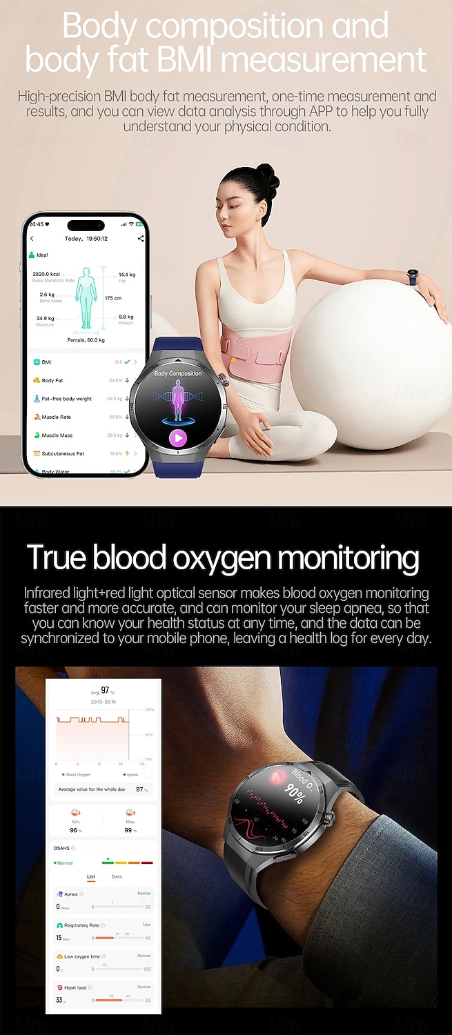 iMosi ET456 Smart Watch 1.56 inch Smartwatch Fitness Running Watch Bluetooth ECG+PPG Temperature Monitoring Pedometer Compatible with Android iOS Women Men Hands-Free Calls Waterproof Media Control 2025 - $63.99 –P8