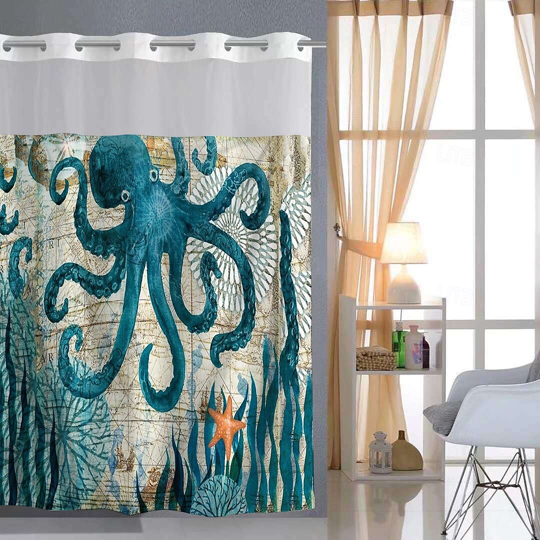 Duschvorhang-Set mit einsteckbarem Innenfutter und transparenter Fensterbahn 180cm*180cm (70"*70") wasserabweisendes Polyester ohne Haken Ösen 120 GSM doppellagige Hotel-Spa Badezimmer-Trennwand 2025 - $41.99 –P2