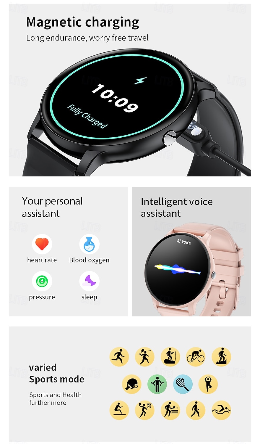 LIGE BW0905 Smart Watch Fitness Tracker Heart Rate Monitor Bluetooth Android iOS Waterproof 1.69" 2025 - $33.99 –P3