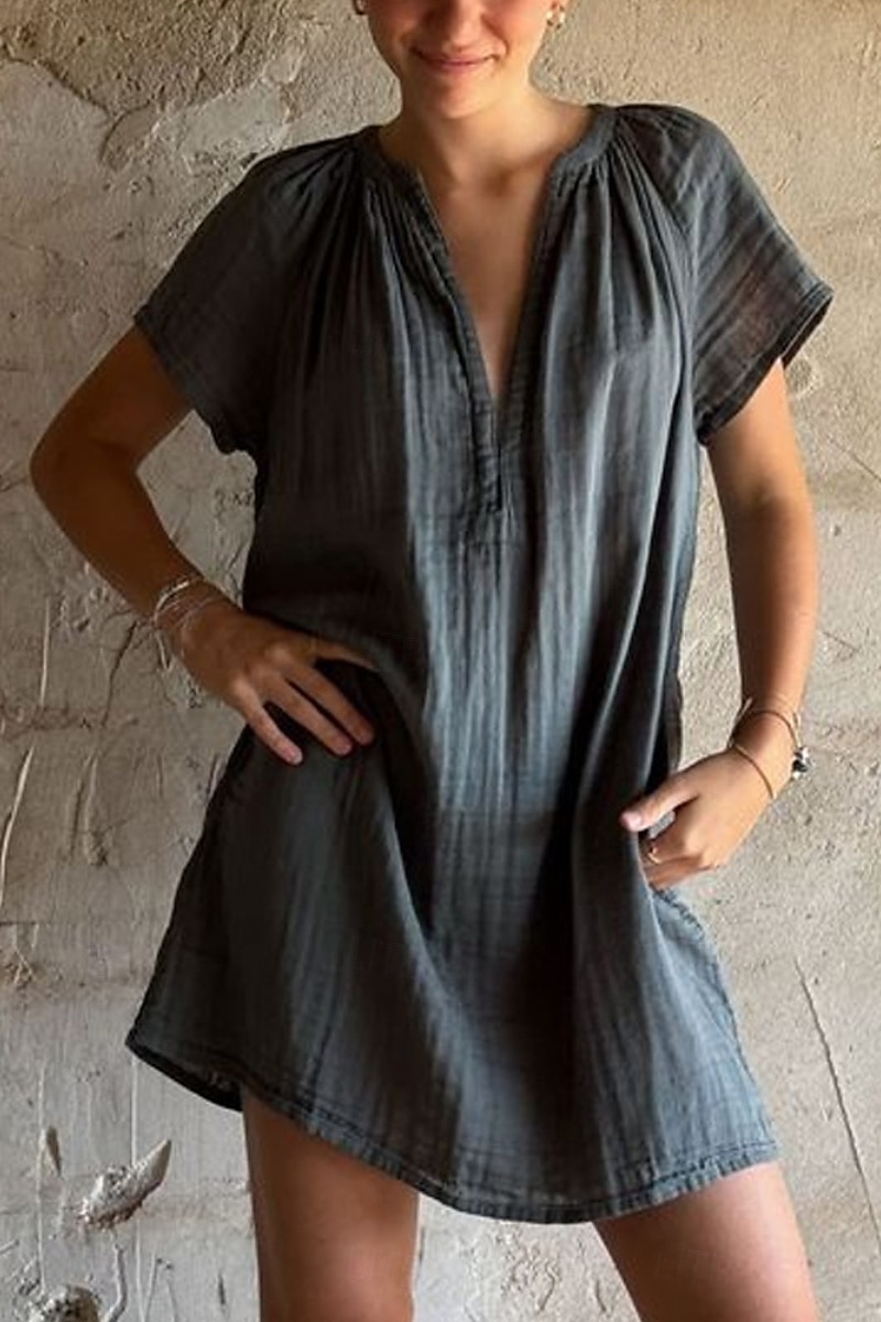 Per donna Mini Abito Abiti ispirati al lino Abito in cotone e lino Essenziale Moderno Quotidiano Uscire Weekend Vestibilità regolare Semplice Manica Corta Scollo a V Nero Arancione Verde Rosé Estate del 2025 a $26.99 –P4