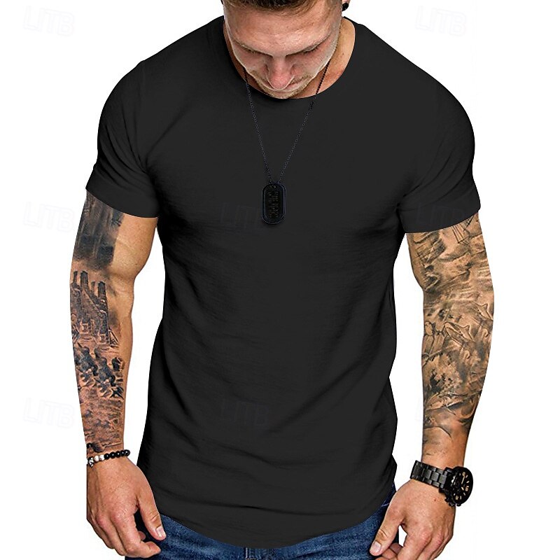Herren T Shirt T-Shirt Kurzarmshirt Kurzarm Rundhalsausschnitt Sommer Einfach Mode Designer Basic Klassisch Urlaub Straße Ausgehen Schwarz Khaki Hellgrau Top T-Shirt für Herren 2025 - $15.49 –P8