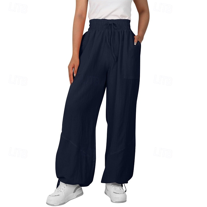 Mulheres Shorts de algodão e linho Calças inspiradas em linho Calças de linho de algodão Moda Roupa de rua Comprimento total Natural Tecido Bolsos Design de cordão elástico Exterior Confortável Rua de 2025 por $23.99 –P7