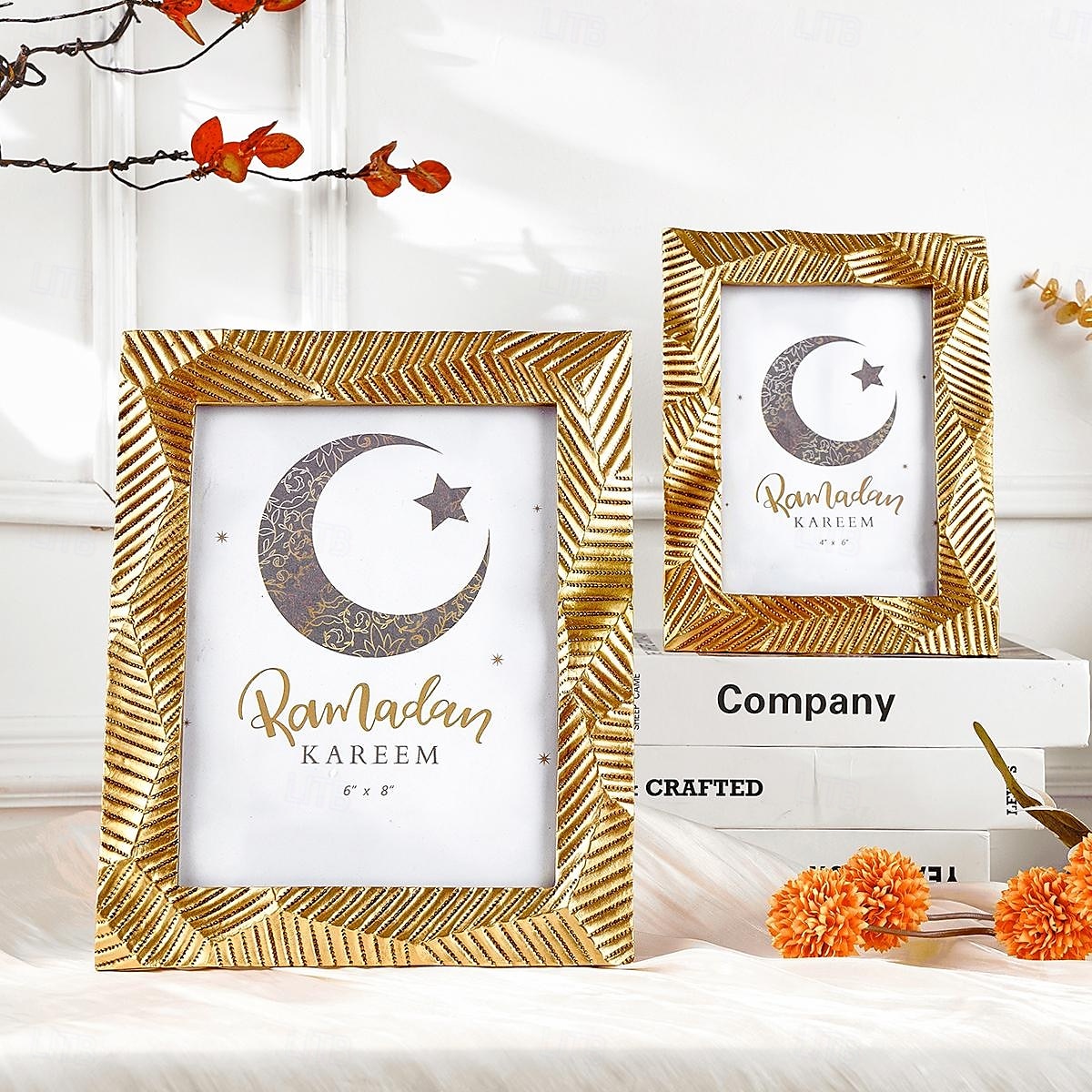 Ramadan Gold Resin Photo Frame, Vintage Picture Frame 4x6, 5x7, 6x8 Inch, Horizontal and Vertical Display, Islamic Festive Home Decor for Bedroom, Study, Office Desk 2025 - $14.49 –P8