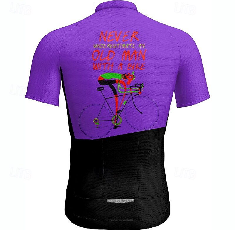 2025年 男性用 サイクリングジャージー 文字&番号 半袖 バイク Tシャツ ジャージー 3つのリアポケット付き マウンテンサイクリング 速乾性 人間工学デザイン ウィッキング 高通気性 スポーツ イエロー ブルー パープル 衣類  コレクション – $25.99 –P15