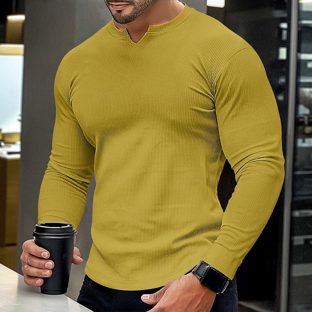 Per uomo Maglietta Maglietta a Maglia a Coste Camicia a Maniche Lunghe Manica Lunga Scollo a V Estate Semplice Striscia di Fossa Moda Designer Essenziale Lavoro a maglia Vacanza Streetwear Uscire del 2025 a $10.49 –P8