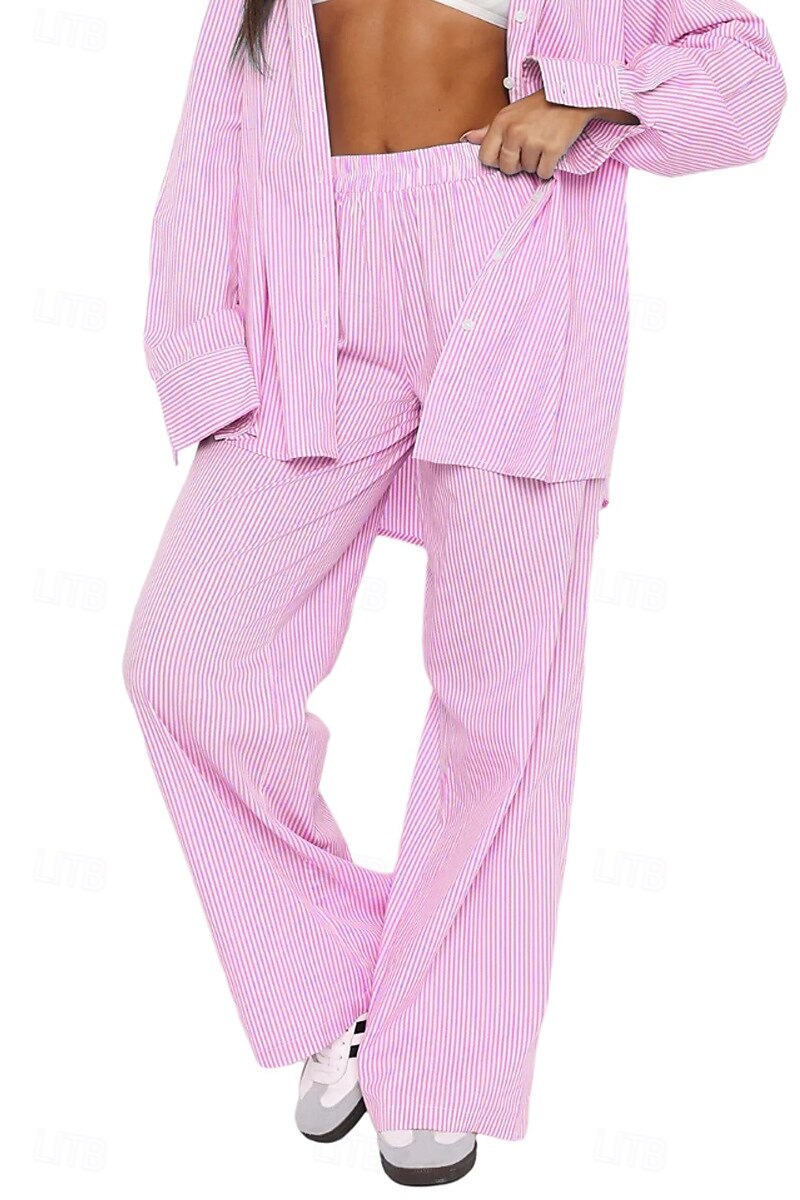 Damen Weites Bein Stoffhosen Mode Streetwear Volle Länge Natürliche Taille Gestreift Tasche Elastischer Bund Bequem Straße Ausgehen Rosa Blau Sommer Normale Passform 2025 - $26.99 –P8