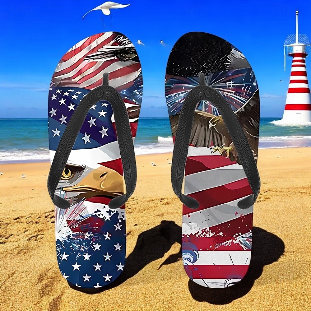 2026年 アメリカ合衆国250周年記念男性用アメリカ国旗ビーチサンダル - 愛国的な星条旗サンダル、夏、独立記念日＆ビーチウェア用  コレクション – $18.99 –P3