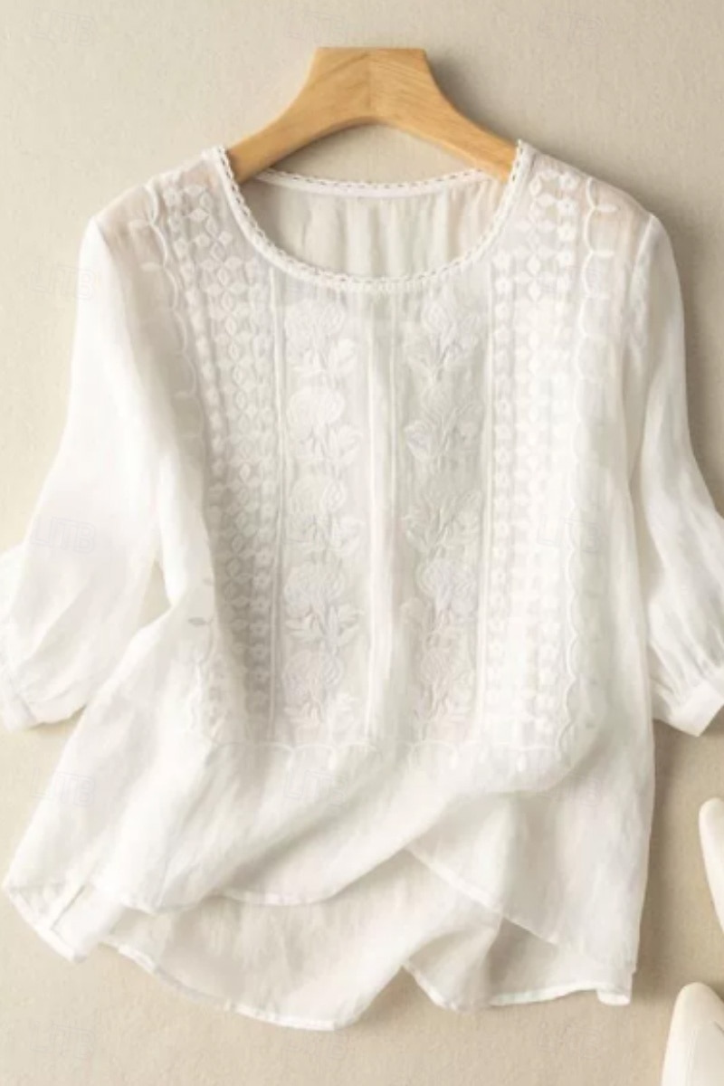 Damen Hemd Bluse Kunstbaumwollleinen Netz Einfach Modern Halbarm Rundhalsausschnitt Normale Oberteile Täglich Ferien Ausgehen Blau Weiß Gelb Purpur Khaki Sommer 2026 - $8.49 –P1