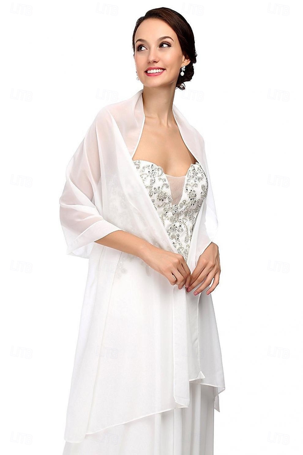 sjalar dam omlott bolero axelryckning kappor / jackor elegant solskydd långärmad chiffong bröllopssjal med ren färg för den formella våren  & höstklänning för att imponera 2025 2025 - $20.99 –P5