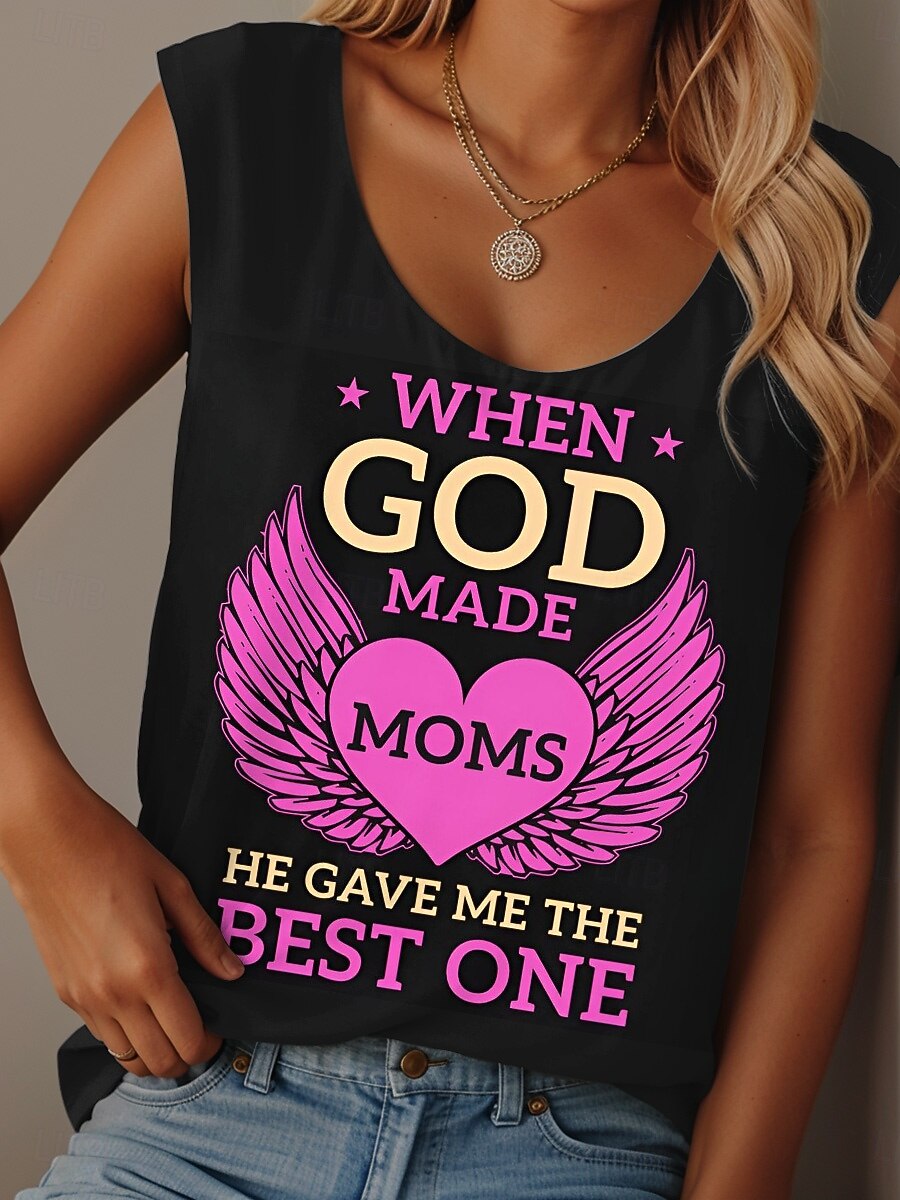 Dam Camisole linne Grafisk Bokstav Dagligen Ledigt Ärmlös Rund hals Vanliga toppar Dagligen Mönster Svart Vit Rodnande Rosa Blå Purpur Sommar GOD 2025 - $19.99 -P1