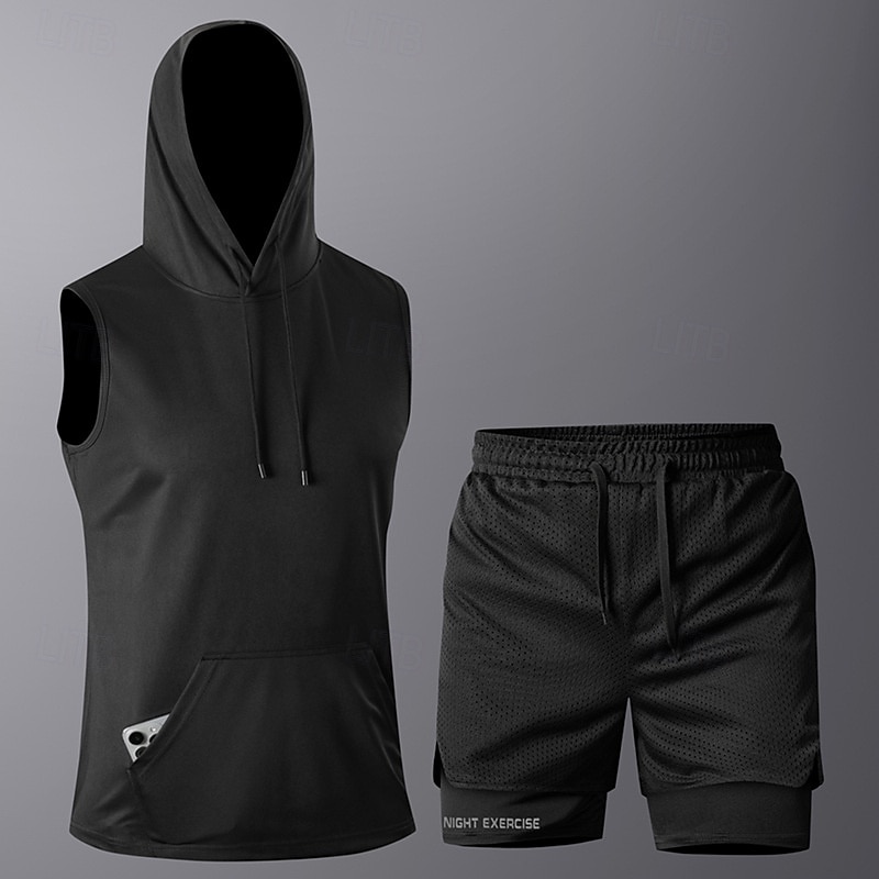 Hombre Tracksuit Camiseta de running con shorts Correa Bolsillo Color sólido Sudadera y pantalones Conjunto de ropa deportiva Trajes de Yoga Verano Negro Blanco Entrenamiento de gimnasio Correr 2026 - $30.99 –P4