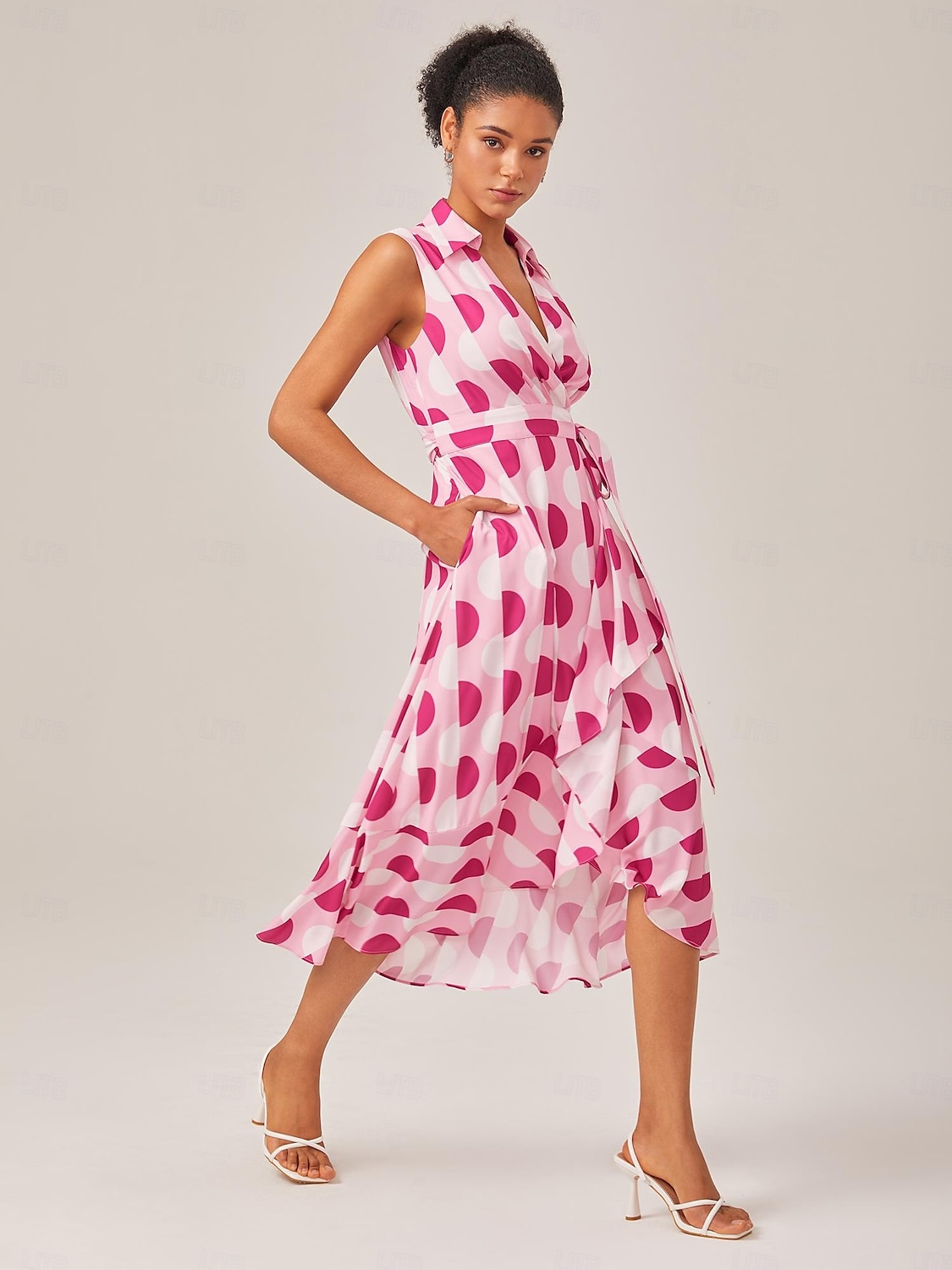 abito camicia a pois rosa in stile vacanziero del 2025 a $68.99 –P2