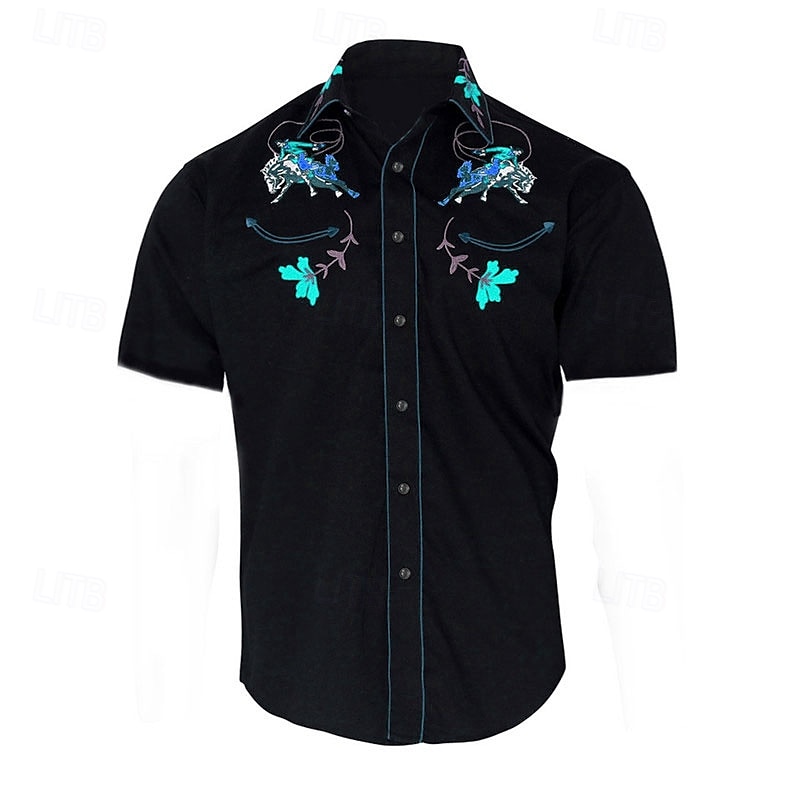 Men's Floral Graphic Prints Shirt Western Shirt Cowboy Shirt Short Sleeve Fashion Streetwear Designer Outdoor Street Daily Summer Spring Turndown Print Black Yellow Blue Purple Gray 2025 - $24.99 –P3