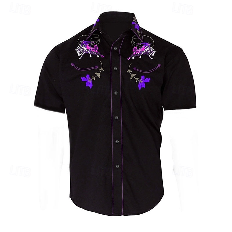 Men's Floral Graphic Prints Shirt Western Shirt Cowboy Shirt Short Sleeve Fashion Streetwear Designer Outdoor Street Daily Summer Spring Turndown Print Black Yellow Blue Purple Gray 2025 - $24.99 –P4