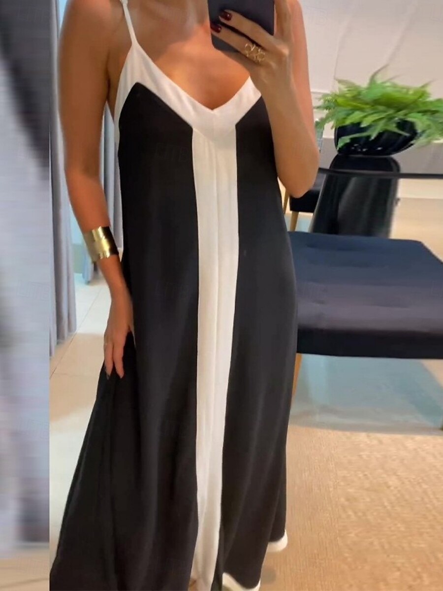 Kvinnors maxiklänning A-line klänning enfärgad sovklänning off-the-shoulder klänning avslappnad utomhus gå ut vanlig passform grafisk ärmlös spaghetti axelband svart sommar 2025 - $34.99 –P3