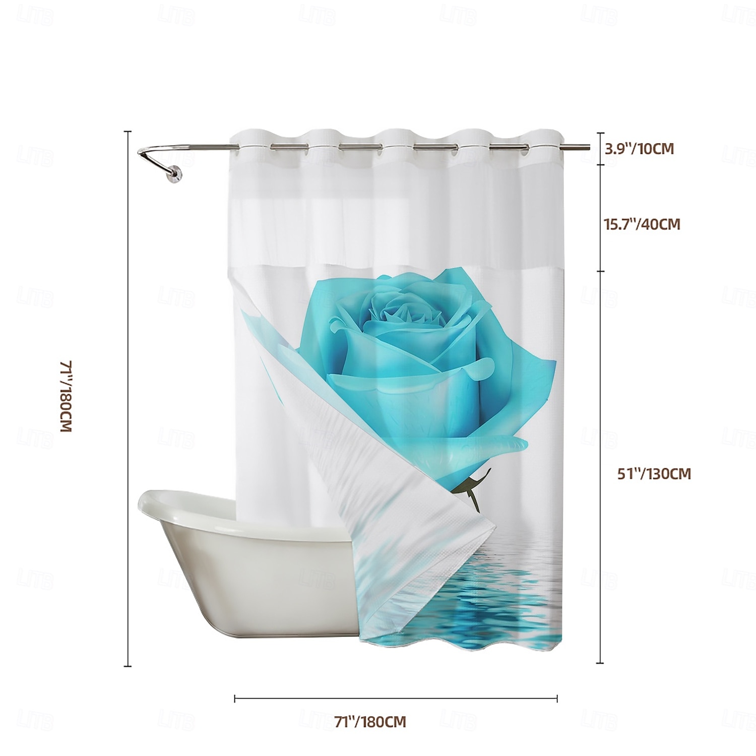 Ensemble de rideaux de douche à motifs floraux en tissu gaufré avec doublure snap-in et fenêtre transparente polyester déperlant haut avec œillets sans crochet rideau de séparation de salle de bain de 2025 ? $41.99 –P7