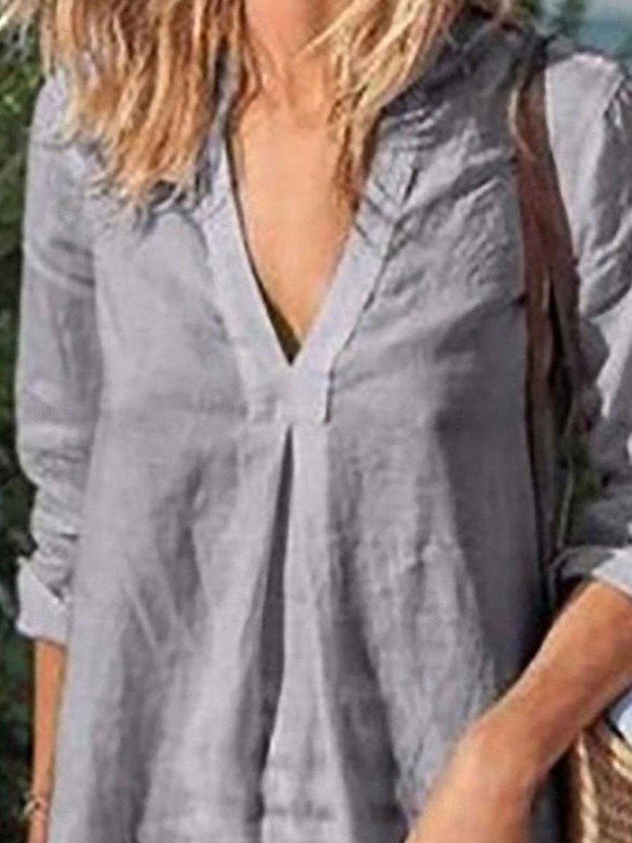 Women's Mini Dress Shift Dress Linen Casual Daily Regular Fit Graphic Long Sleeve V Neck Black White Wine Gray Summer 2025 - $19.99 –P3