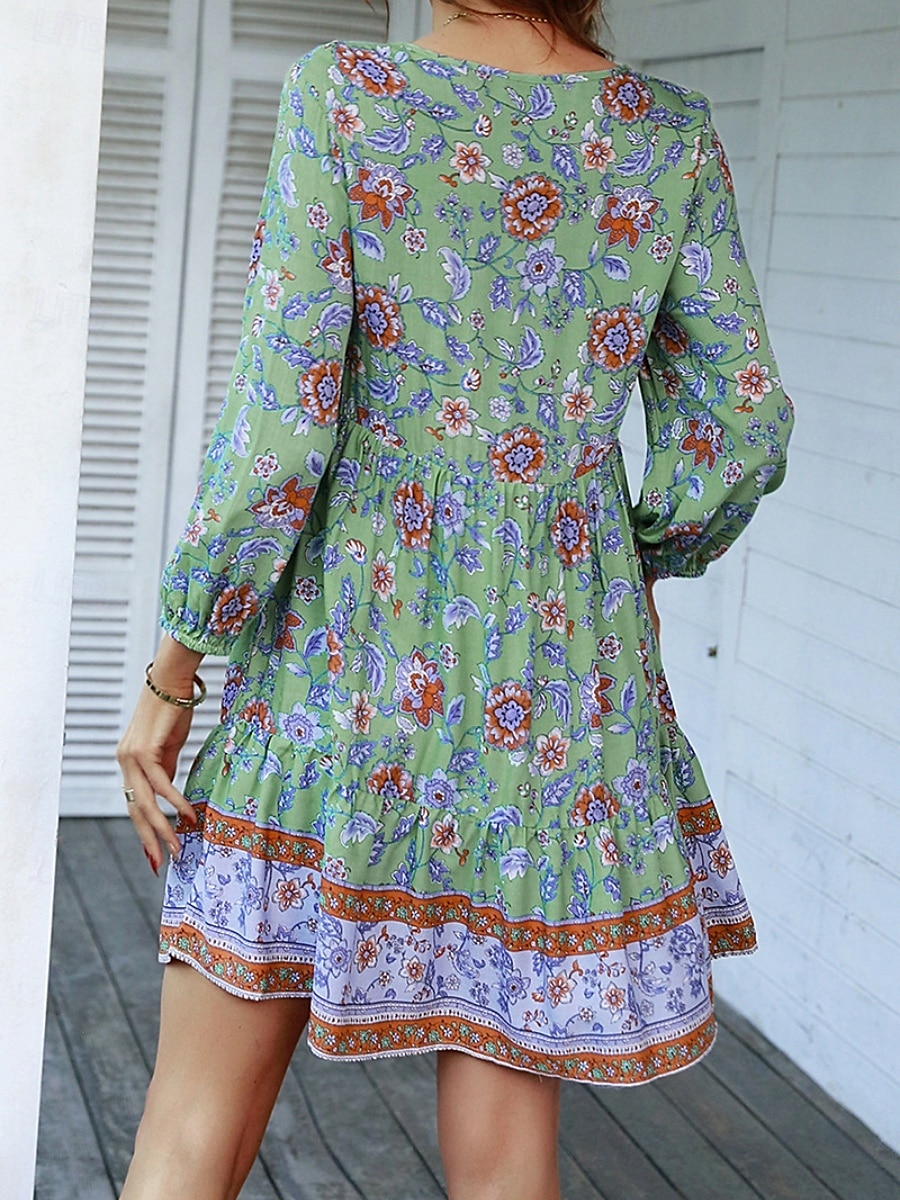 Dam Mini klänning Vardagsklänning Sommarklänning Boho-klänning Mode Utomhus Semester Dagligen Normal Blommig 3/4 ärm V-hals Gul Rodnande Rosa Blå Grön Sommar 2025 - $24.99 –P6