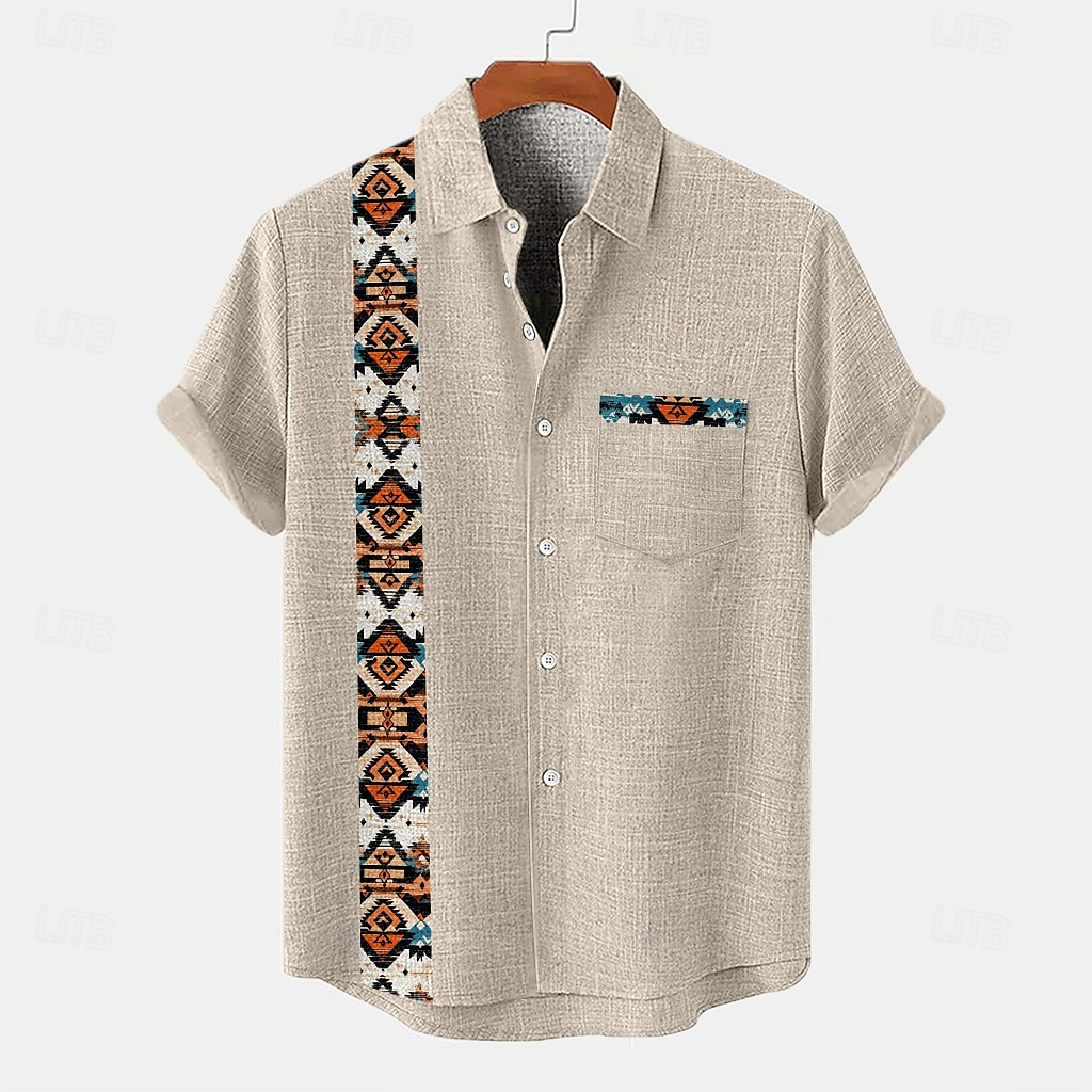 Men's Shirt Linen Shirt Summer Shirt Beach Shirt Plaid Vacation Holiday Black Green Khaki Gray Short Sleeve Collar Summer Clothing Apparel 2025 - $26.99 –P2
