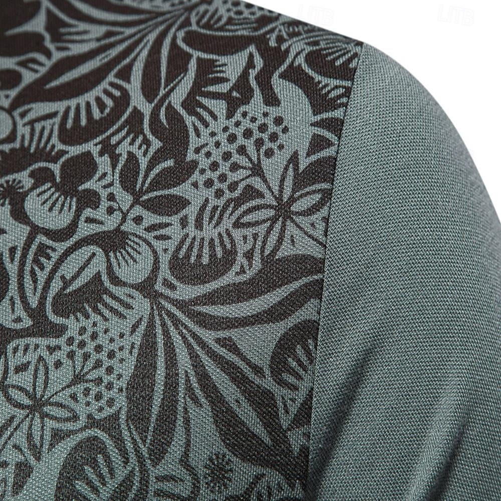 Homens Pólo Polo de malha Formal Trabalho Aberto para a Lateral Manga Curta Floral Botões Estampado Primavera Azul denim Branco Azul Marinha Verde cáqui Azul Claro Pólo de 2026 por $25.99 –P31