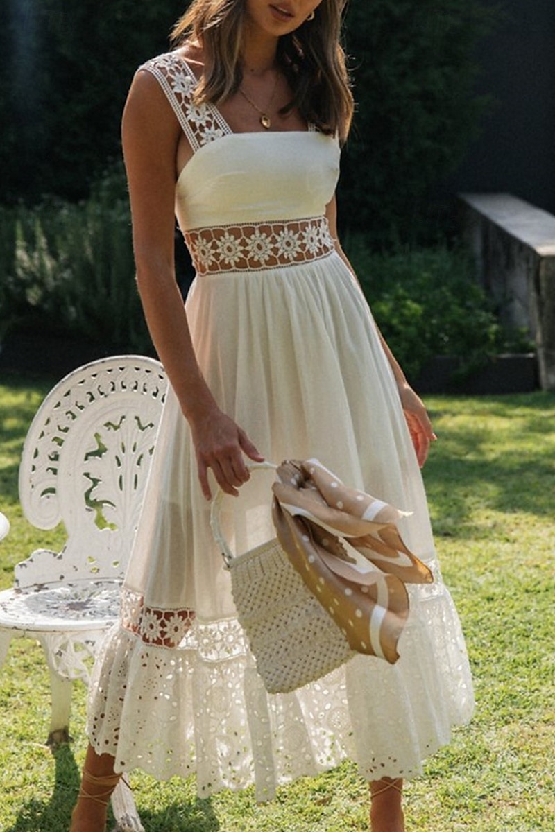 Women's Midi Dress White Dress Graduation Dress Elegant Fashion Modern Vacation Birthday Going out Regular Fit Plain Sleeveless U Neck White Summer 2025 - $32.99 –P2