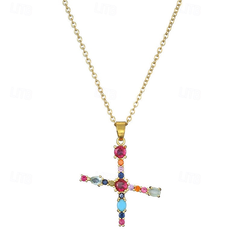 collana con lettera personalizzata, catena hip hop per clavicola, ciondolo con alfabeto in zircone colorato micro-pavé di rame, regalo di gioielli unico per la festa della mamma del 2025 a $7.99 –P2