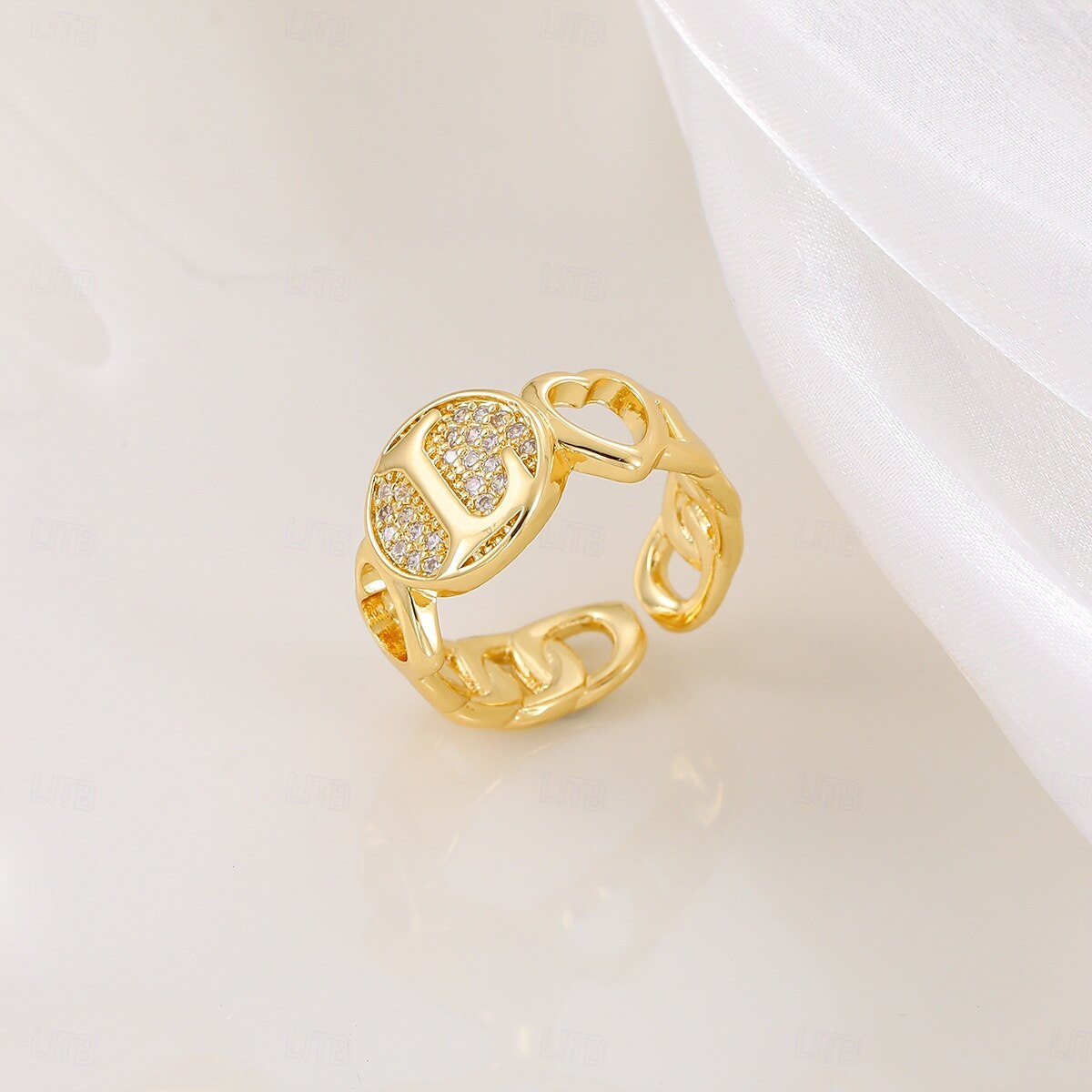 gepersonaliseerde letterring, cadeau voor moeder, 18k vergulde koperen ring, glad hartontwerp, verstelbare open band met zirkoon, stijlvolle en veelzijdige sieraden voor vrouwen 2025 - $5.99 –P12