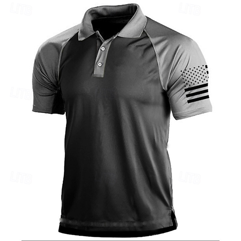 Men's Outdoor American Flag Tactical Sport Golf Neck T-Shirt Golf Shirt Tee shirt Short Sleeve Shirt Top Outdoor Breathable Quick Dry Lightweight Summer Black Green Grey Hunting Fishing Combat 2026 - $15.99 –P5