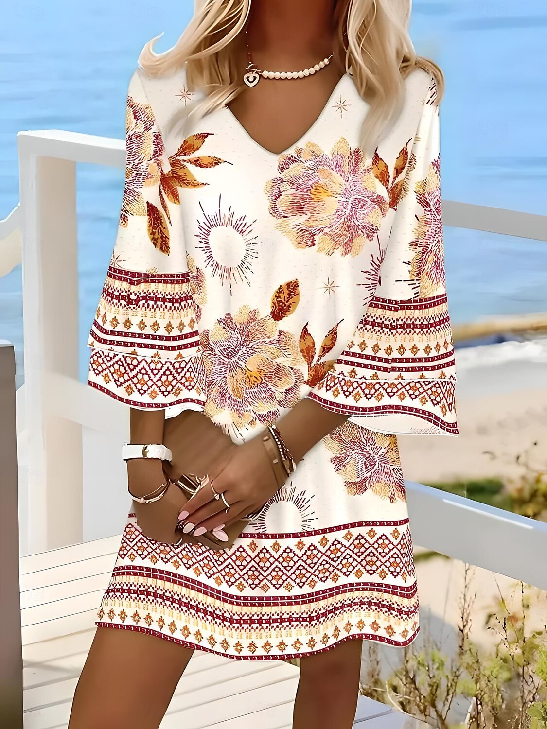 Női Mini Ruha A Vonalú Ruha Napernyős Ruha Ruffled Ruha Üdülés Hétköznapi Boho Üdülés Napi Kimenő Szabályos Fit Virágos Grafikai Trópusi 3/4 Hosszú Ujjú V Nyak Sárga Nyár Tavasz 2025 - $46.99 –P1