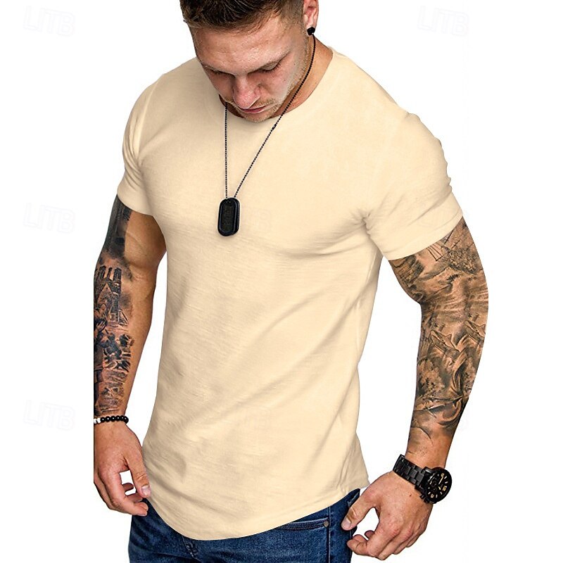 Herren T Shirt T-Shirt Kurzarmshirt Kurzarm Rundhalsausschnitt Sommer Einfach Mode Designer Basic Klassisch Urlaub Straße Ausgehen Schwarz Khaki Hellgrau Top T-Shirt für Herren 2025 - $15.49 –P5