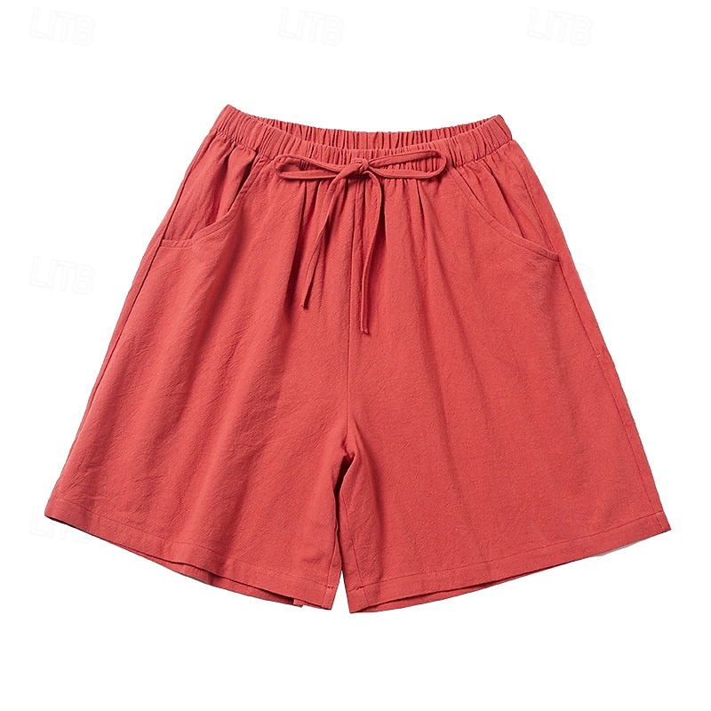 Per donna Finto cotone e lino Shorts Pantaloni Eleganti Pantaloncini Estivi Moda Corto Naturale Semplice Tasca Design con Coulisse Elastica All'aperto Confortevole All'aperto Vacanza Rosso Verde del 2026 a $11.49 –P15