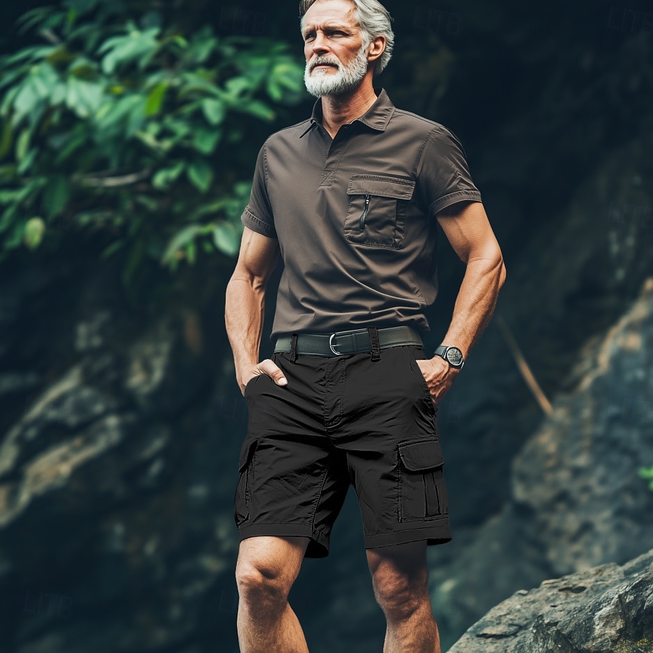 Men's Cargo Shorts Shorts Bermuda shorts Casual Shorts Multi Pocket Straight Leg Plain Comfort Wearable Knee Length Outdoor Casual Camping & Hiking Fashion Streetwear Black Green Micro-elastic 2025 - $27.99 –P9