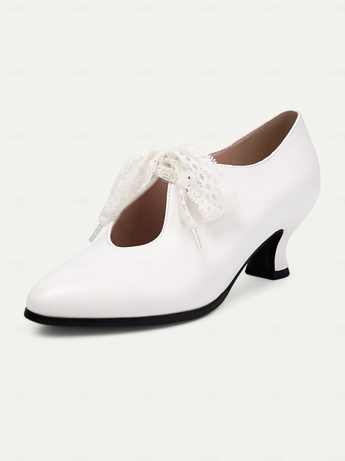 vintage hvite snørehæler for kvinner – viktoriansk-inspirerte bryllupssko fra 1920-tallet med elegant blondesløyfe for bruder og formelle arrangementer 2026 - $46.99 –P1