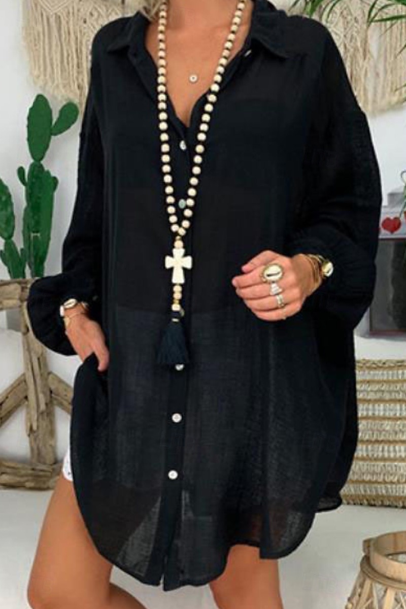 Per donna Camicia Camicie di cotone e lino Abbottonare Blusa Semplice Essenziale Moderno Manica Lunga Colletto a Camicia Top lunghi Ferie Uscire Bottoni Asimmetrico Nero Bianco Blu Viola Grigio Estate del 2025 a $29.99 –P7